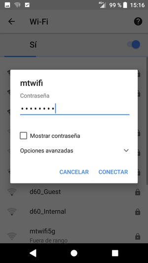 Introduzca la contraseña de Wi-Fi y seleccione CONECTAR