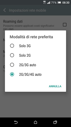 Seleziona Solo 2G per abilitare 2G
