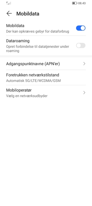 Vælg Adgangspunktnavne (APN'er)