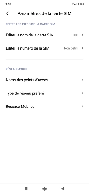 Sélectionnez Réseaux Mobiles