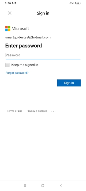 Enter your  Hotmail password and select Sign in