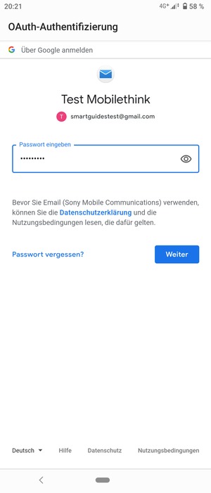Geben Sie Ihre Gmail Passwort ein und wählen Sie Weiter