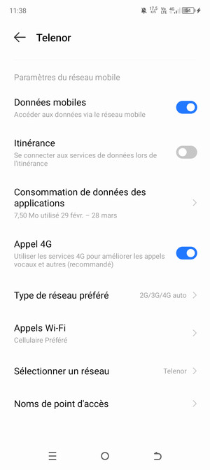 Faites défiler et sélectionnez Noms de point d'accès