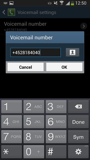 Enter the Voicemail number and select OK