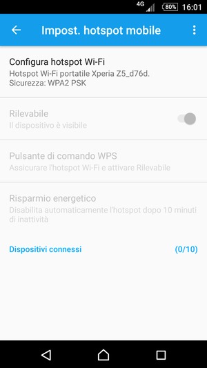 Seleziona Configura hotspot Wi-Fi