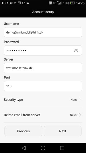 Enter Username and Incoming server address. Select Next