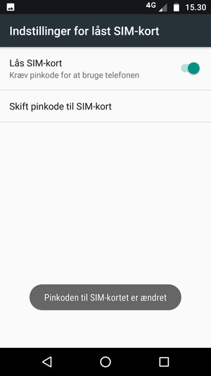 Din PIN-kode til SIM-kort er nu ændret
