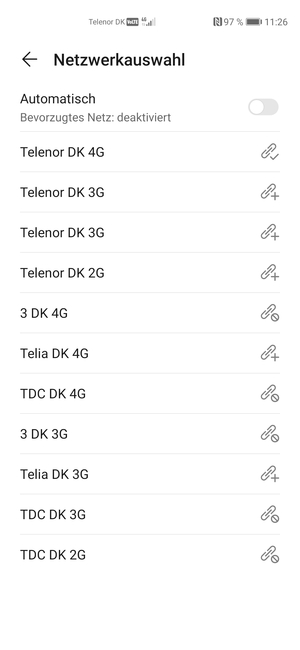 Wählen Sie einen Netzbetreiber von der Liste
