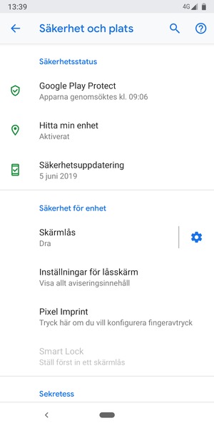 För att aktivera ditt skärmlås, gå till Säkerhet och plats-menyn och välj Skärmlås