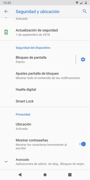 Desplácese y seleccione Avanzado
