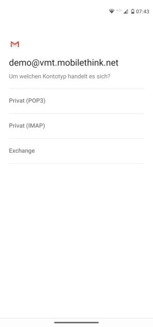 Wählen Sie Privat (POP3) oder Privat (IMAP)