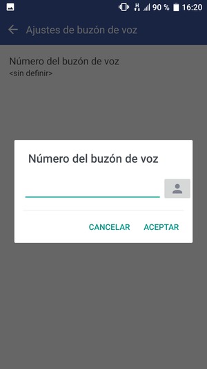 Introduzca el Número del buzón de voz y seleccione ACEPTAR