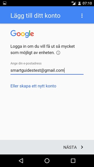 Ange din Gmail-adress och välj NÄSTA