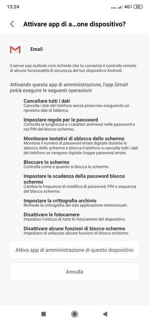 Seleziona Attiva app di amminstrazione di questo dispositivo