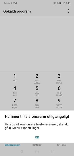 Hvis din telefonsvarer ikke er sat op, vælg OK