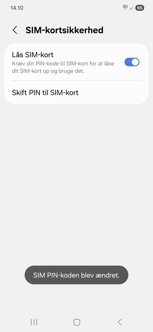 Din SIM PIN-kode er nu ændret