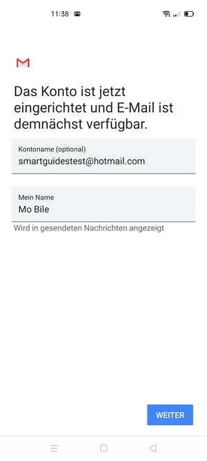 Geben Sie Ihrem Konto einen Namen und geben Sie Ihren Namen ein. Wählen Sie WEITER