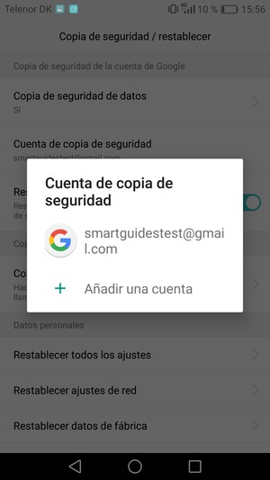 Seleccione su cuenta de copia de seguridad