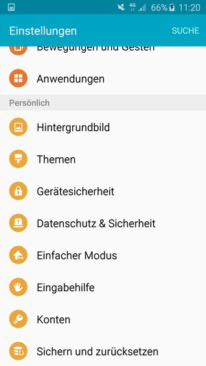Scrollen Sie und wählen Sie Gerätesicherheit / Sicherheit