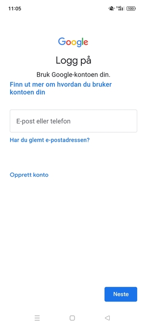 Skriv inn din Gmail-adresse og velg Neste