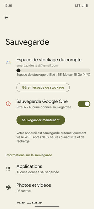 Sélectionnez Espace de stockage du compte
