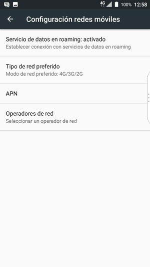 Seleccione Servicio de datos en roaming