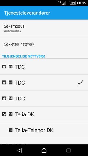 Velg en nettverksoperatør fra listen