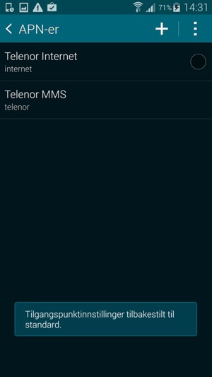 Telefonen din vil tilbakestilles til standard internett-og MMS-innstillinger