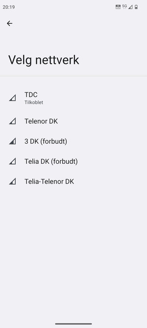 Velg en nettverksoperatør fra listen