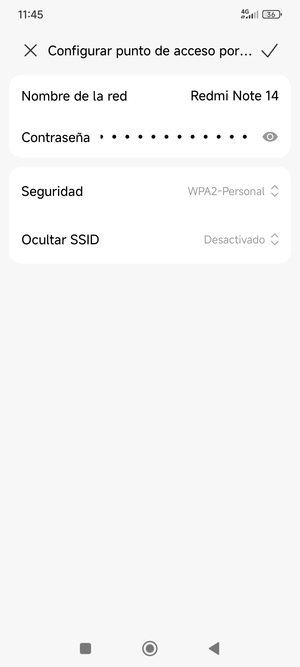 Introduzca una contraseña de punto de acceso Wi-Fi de al menos 8 caracteres y seleccione Aceptar