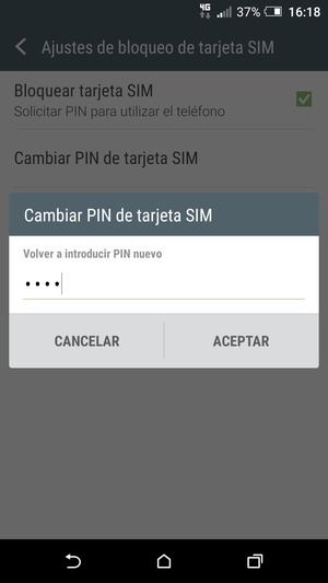 Confirme su nuevo PIN de tarjeta SIM y seleccione ACEPTAR