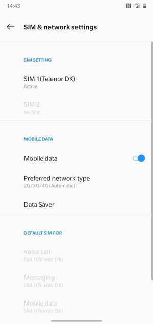 Select SIM 1 or SIM 2