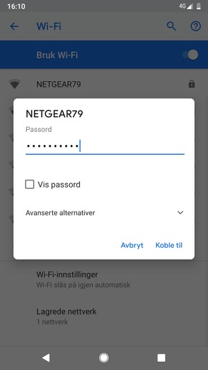 Skriv inn Wi-Fi-passord og velg Koble til