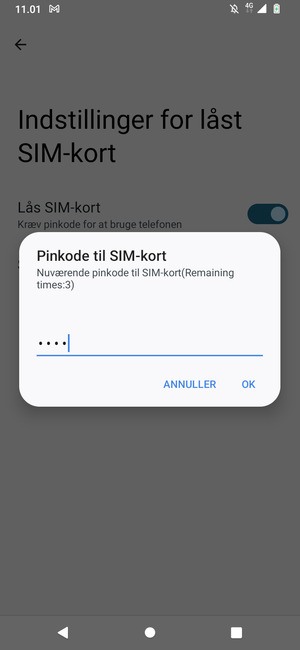 Indtast din Nuværende pinkode til SIM-kort og vælg OK