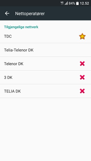 Velg en nettverksoperatør fra listen