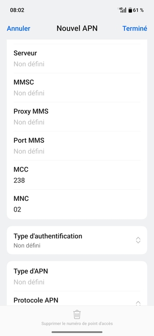 Faites défiler vers le bas et saisissez les informations MMS