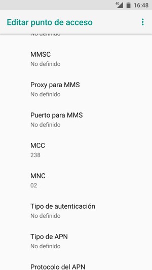 Desplácese hacia abajo e introduzca la información MMS