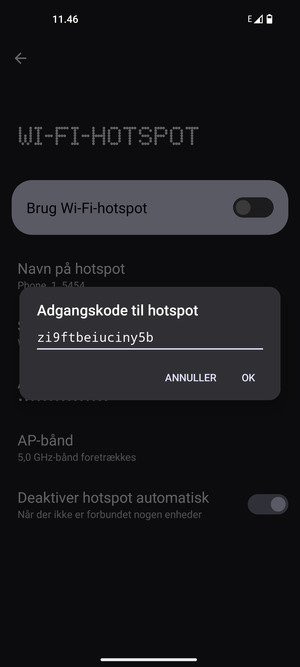 Indtast en Wi-Fi-hotspot adgangskode på minimum 8 tegn og vælg OK