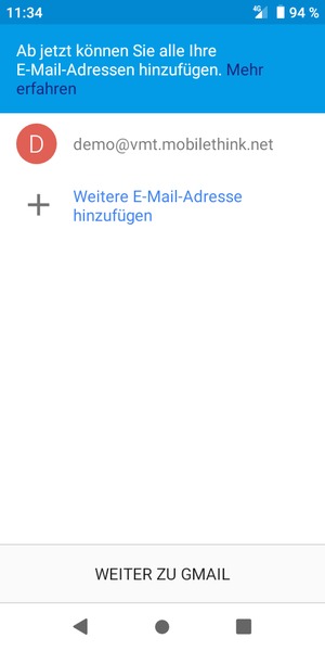 Wählen Sie WEITER ZU  GMAIL