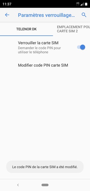 Votre code PIN de la carte SIM a été modifié