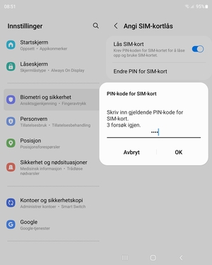 Skriv inn gjeldende PIN-kode for SIM-kort og velg OK