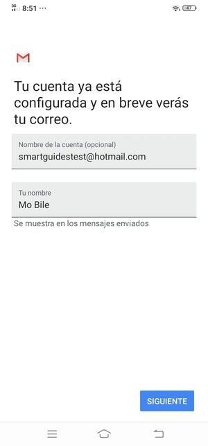 Déle a su cuenta un nombre y escriba su nombre. Seleccione SIGUIENTE