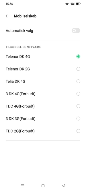 Vælg en netværksudbyder fra listen