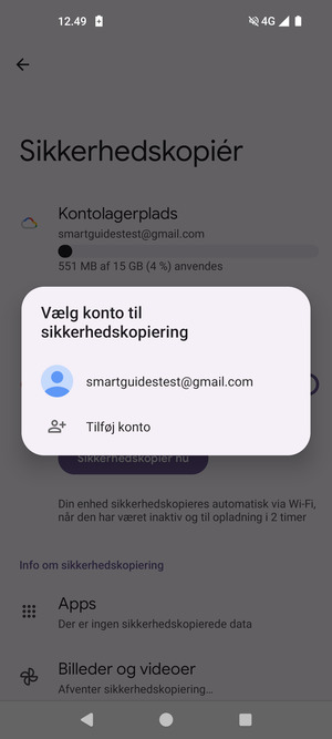 Vælg din sikkerhedskopi-konto