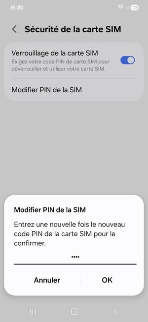 Veuillez confirmer votre nouveau code PIN de la carte SIM et sélectionner OK