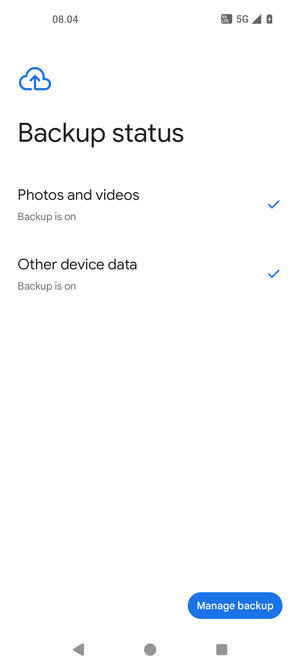 Select Manage backup