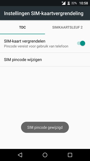 Uw SIM pincode is gewijzigd