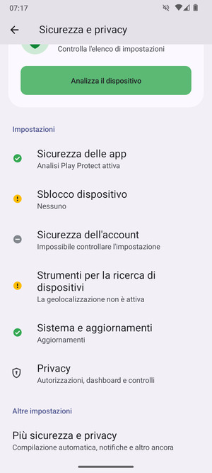 Per cambiare il PIN della scheda SIM, vai al menu Sicurezza e privacy e scorri e seleziona Piú sicurezza e privacy
