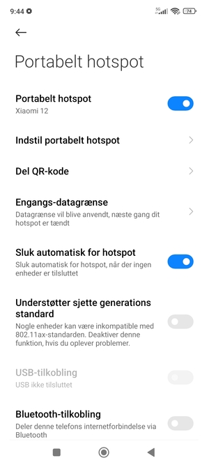 Din telefon er nu sat op til brug som modem