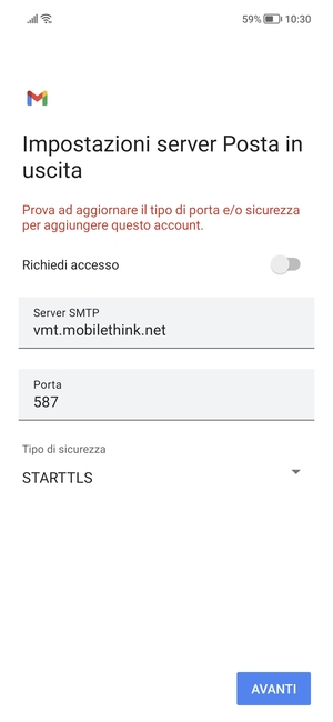 Seleziona Tipo di sicurezza
